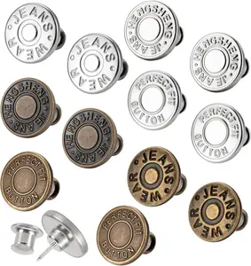 12 Sets Jean Buttons pins No Sew Instant 17mm Replacement Button Adjustable Pants Buttons Kit