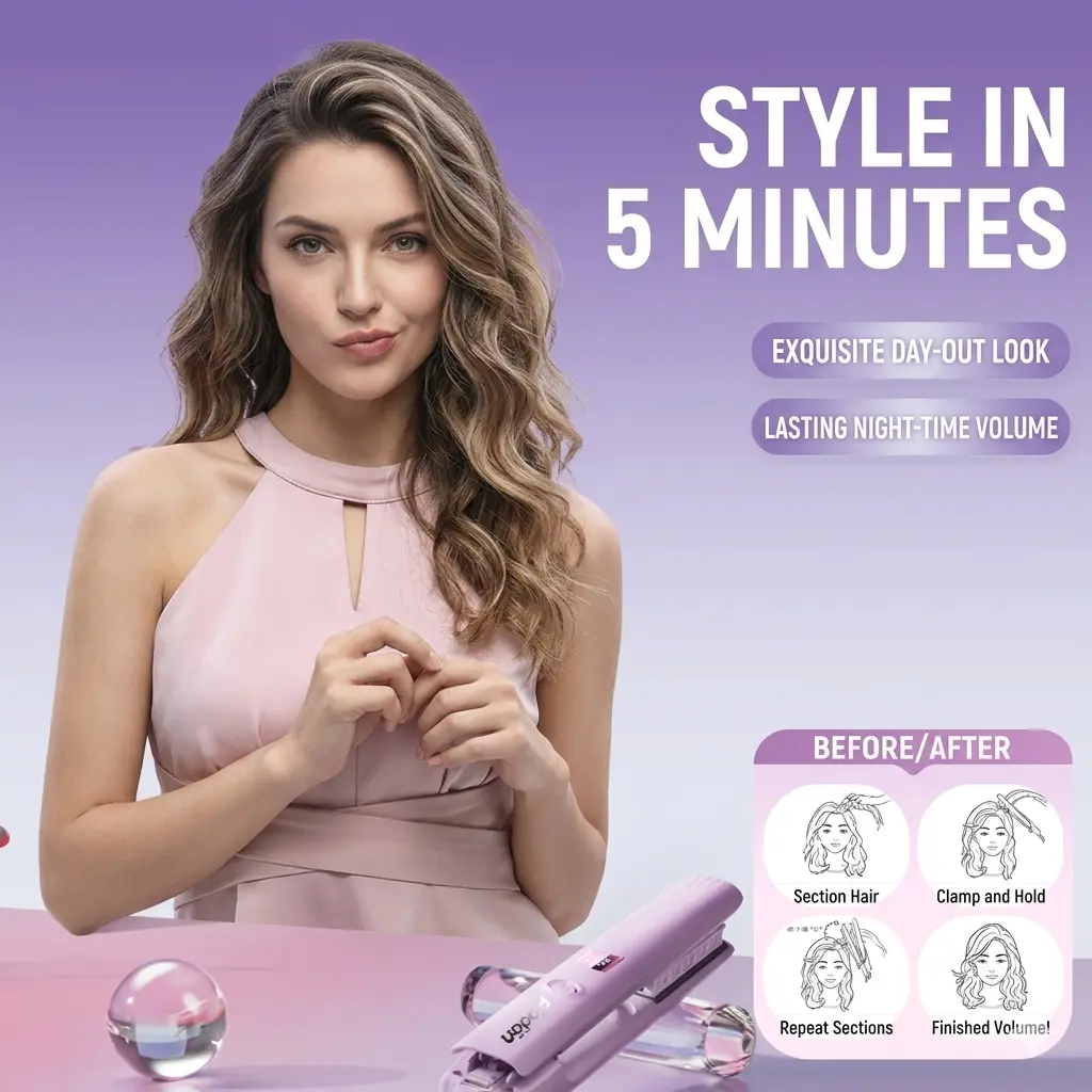 Hair Straightener, Pumped-Up Volume, Adjustable Temp, 360 ° Tail Rotation, Lasting Volume, Dual Voltage (100-240V), Volumizing Hair Iron, Purple, Multifunctional Styler
