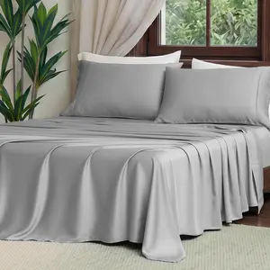 Tencel Lyocell Sheet Set  Size 4 count, Silky Soft Breathable Cooling Sheet Set with 16 Inch Deep Pocket for Hot Sleepers, Grey