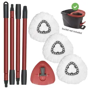 Mop Replacement Set, 1 Set Including 3 Counts Microfiber Mop Refills & Triangle Mop Head Cover & 4 Counts Handle, Floor Cleaning Tool for Home Hotel Salon Office, Microfiber Mop Heads, Spin Mop Replacements