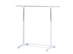 Adjustable Rolling Garment Rack Metal Chrome, White, 84-121Wx44Dx123.5-163Hcm Accessory Laundry