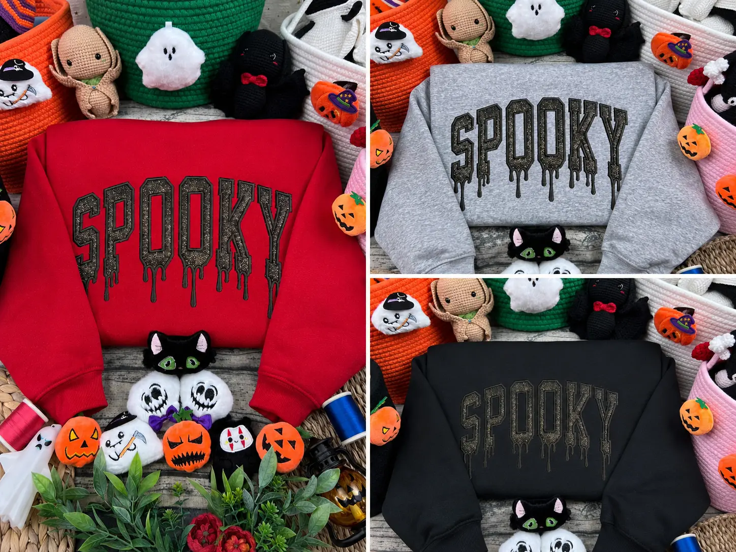 Embroidered spooky drippy glitter Halloween Sweatshirt, Gift Idea