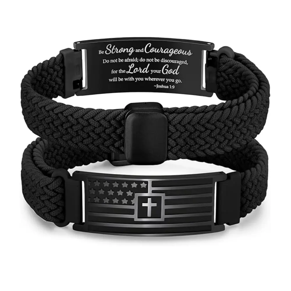 VNOX Bible Verse Bracelet for Men, American Flag Cross Christian Faith Bracelet, Religious Jewelry Gift for Him, Dad, Son, Teen Boys, Birthday, Baptism, Easter
