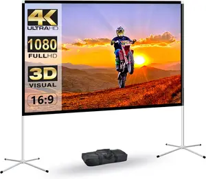 Portable Projector Screen 60inch,Movie Projection Screen,Indoor Projector Screen and Stand, 16:9 Projector Screen 4K  Wrinkle-Free Lightweight