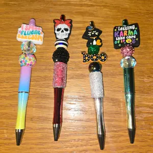 TT Live Beaded Pen with Colorful Beads, Skull Design, and Decorative Beads, Includes "Letting Karma" and "Fluence" Labels