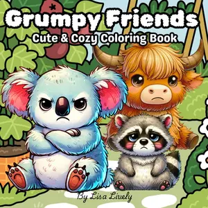 Grumpy Friends: Cute & Cozy Coloring Book Featuring Featuring Adorably Grumpy Animals Engaging in Stress Management to Improve Mood & Relax