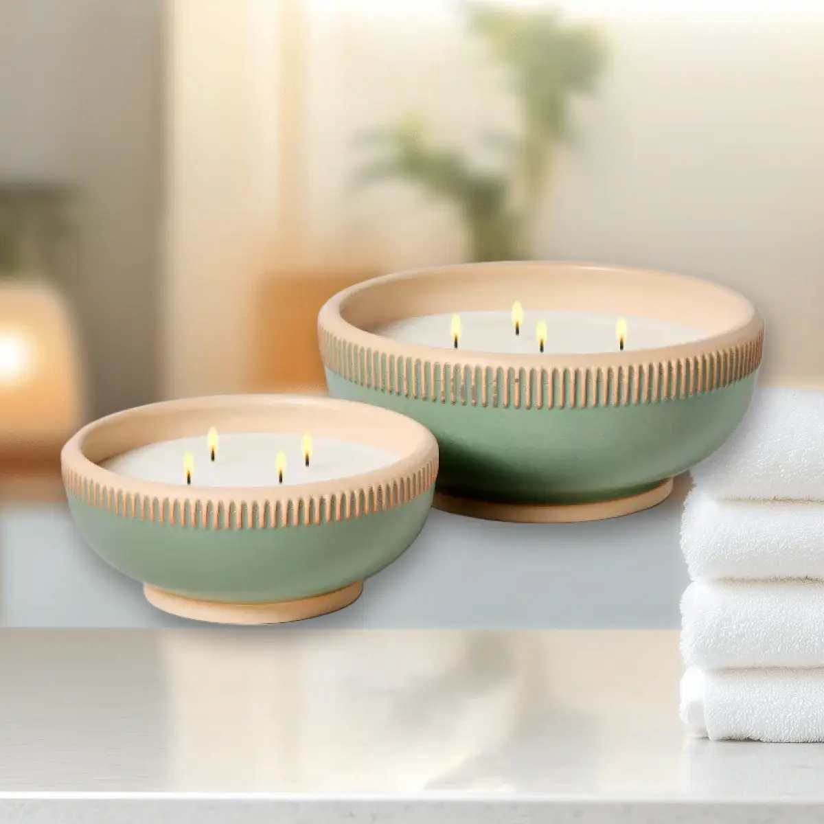 Hearth & Hand 4-Wick Ceramic Candle,Eucalyptus Santal,Green,20oz,Trending Scented Candles,Long Burning,TikTok Hot Sale,Aromatherapy Decor,Large Candle