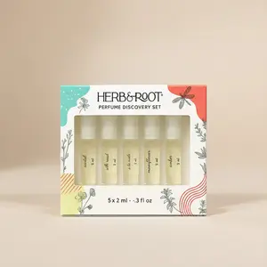 HERB & ROOT Perfume Discovery Set - 5 Travel-Ready 2ml Sprays Including Amber, Moonflower, A La Mode, Santal, Silk Road - Perfect for Gifting