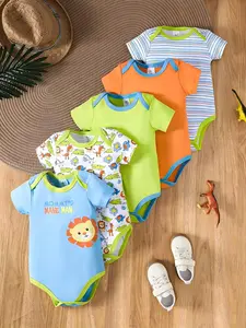5-piece baby triangle jumpsuit, baby boy sunflower lion, newborn cotton gentleman airplane jumpsuit, Hayi home crawling suit