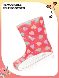 HSYAAMOO Toddler Rain Boots – Pink Heart Glitter Waterproof Kids Rain Boots for Girls, Lightweight Non-Slip PVC Rain Shoes with Easy-On Handles