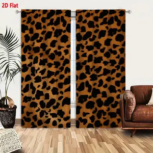 2D Flat Leopard Cheetah Print Curtain 2-Piece Set, Irregular Dark Spots on Tan Background, Seamless Pattern Room Decor, Home Decoration Curtain, Light Filtering & Thermal Insulating Blackout Curtains for Bedroom Living Room