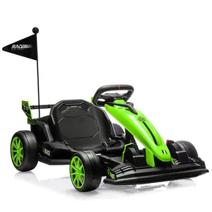 Go Kart Electric Drift Kart Car with Adjustable Seat,24V Outdoor Ride On Toy with Variable Speed Mode,Crazy Cart for Kids 6+ Years Old, High-Speed Racing and Immersive Gaming Combo for Big Kids-Green