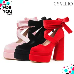 CYNLLIO Womens Mary Jane High Heels Square Toe Cross Tied Lace Up Bow Slip On Comfy Platform Chunky Heeled Dress Outing Wedding Party Casual Cosplay Spring Summer Graduation Heels Pump Shoes Deals For You Days