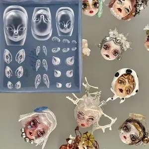 Face Doll Head Fairy Ears Detailed 3D Decor Nail Art DIY Transparent Silicone Mold Detailed Molds, Perfect for Creative Manicure Designs