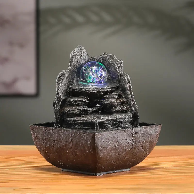 1PC Plug powered rotating ball tabletop fountain, Zen meditation indoor waterfall, with LED reflective lighting function, suitable for relaxing in homes, offices, bedrooms, used for decorating rooms, living rooms, bars, coffee shops, and shops