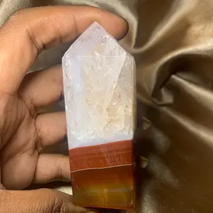 Natural Carnelian Agate Quartz Crystal Tower