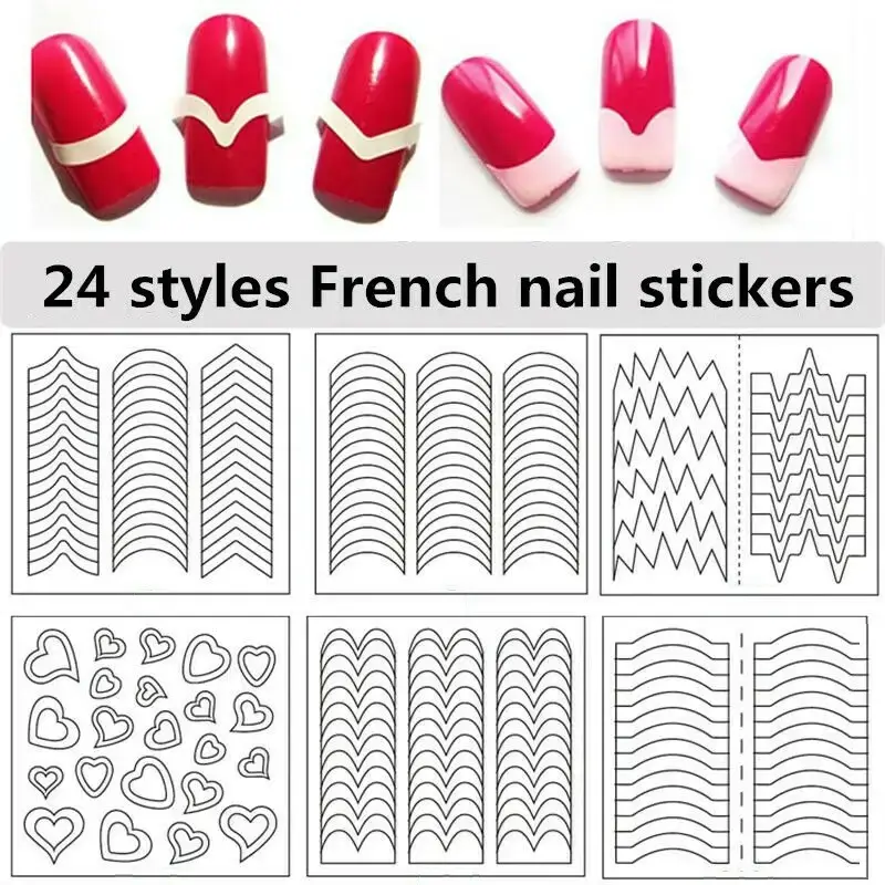 5PCS DIY French Manicure Nail Art Stickers Decals Stencil Swirls Tip Guide Polish Styling Beauty Tools for Women