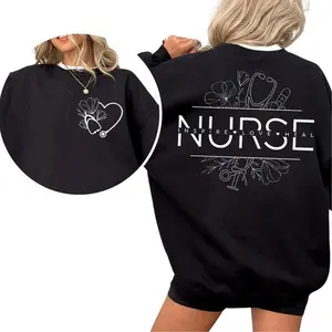 [Made in USA] Nurse 2 Sided Sweatshirt, Inspire Love Heal Floral Nurse Graphic Crewneck Pullover, Cute Nursing Back Print Sweatshirt, Aesthetic Registered Nurse Crewneck, New Nurse Gift For Nursing Student