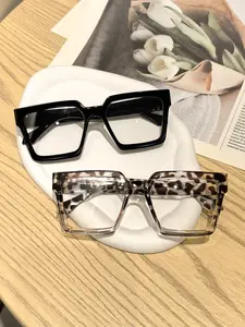Unisex Square Frame Glasses, Solid Color & Leopard Print Options, Daily Fashion Accessory, Wide Frame Durability, Comfortable Fit