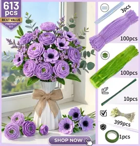 613-Piece DIY Eternal Floral Craft Kit, Decorative Plush Lily Bouquet, 30-Minute Assembly, Included Tape, Mother's Day Gift, Home Floral Decor