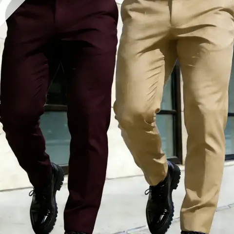 2-Pack Men's Loose Straight Leg Elastic Business Pants, Solid Color Formal Pants, Casual Fashionable Pocket, Suitable for Formal and Casual Occasions, Work and Weekend Wear