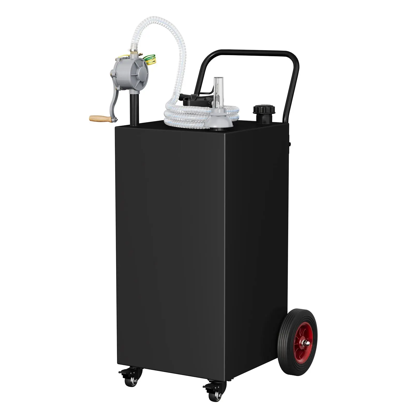 Garvee 40 Gallon Portable Fuel Caddy with 4 Wheels and Manual Transfer Pump, Durable Gasoline and Diesel Storage Tank for Cars, Lawn Mowers, ATVs, Boats, and More, Black