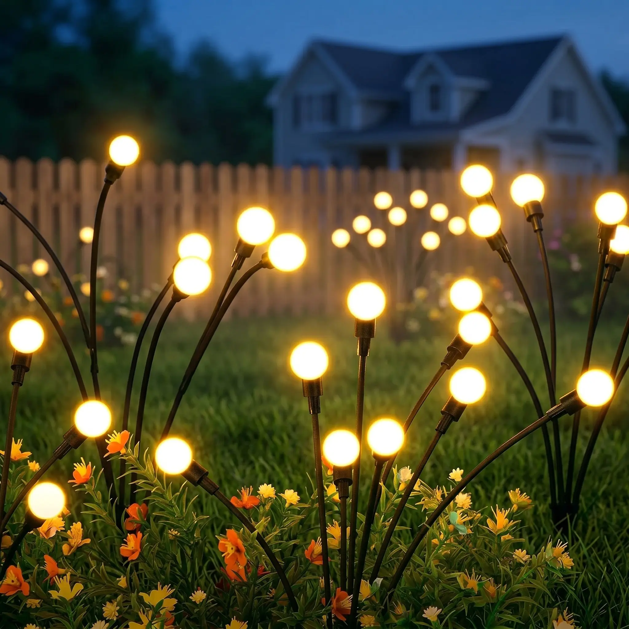 Solar Garden Lights 2-Pack, 20-24 LED Firefly Twinkle Lights, Auto On/off Day/night, Lawn Path Yard Wedding Party Christmas Gift, Solar Outdoor Lights