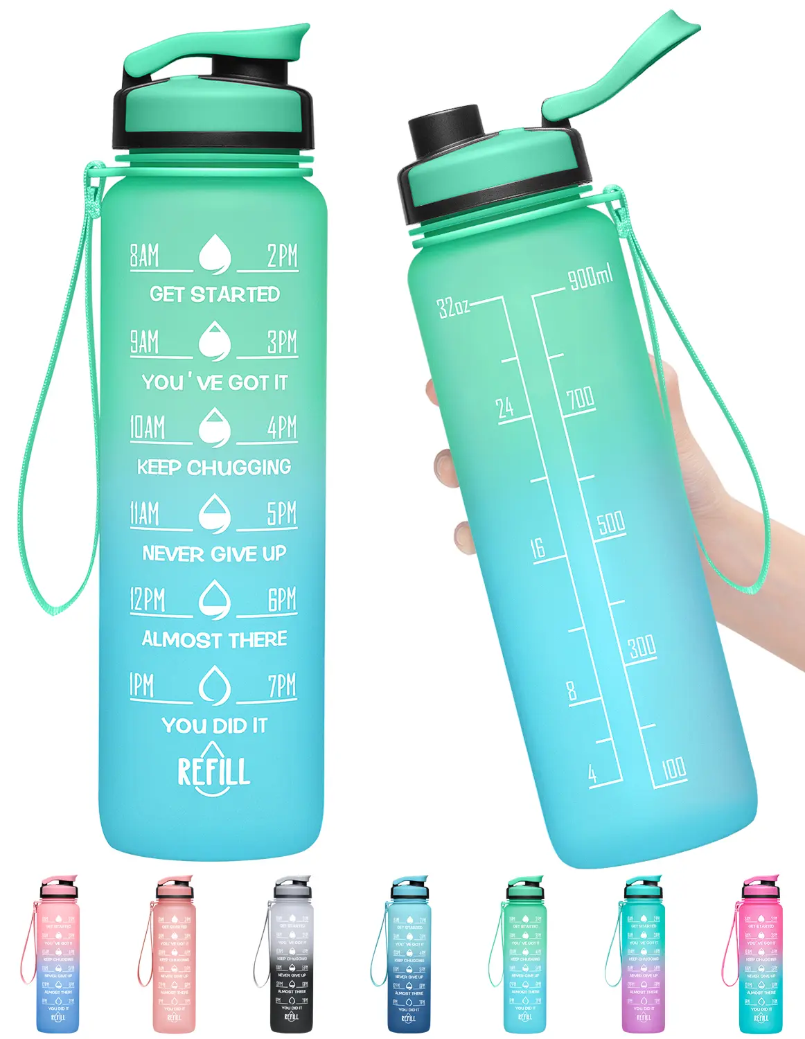 Water Bottles for Sports & Gym, 32oz Motivational Gradient Jug, BPA Free & Drop-resistant with iFast Flow Nozzle