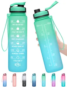 32oz Portable Lightweight Motivational Sports Water Bottle - Time Markers, Fruit/Tea Strainer, Leak-Proof BPA-Free Lid, Washable Carry Strap - Ideal for Gym, Outdoor Water Hydration