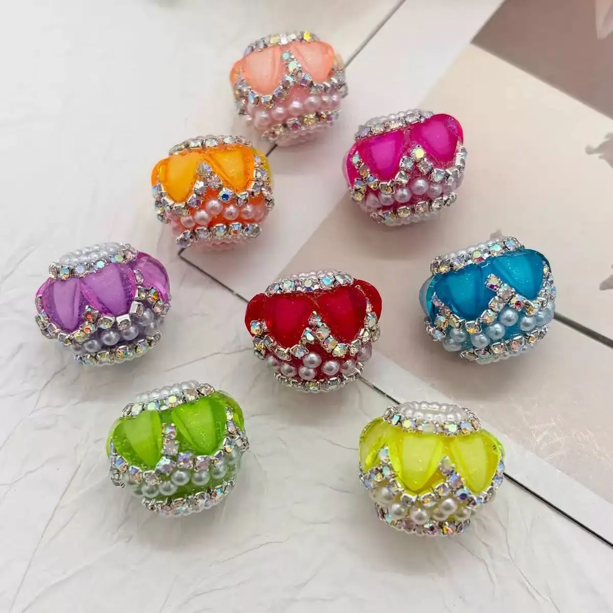 6PCS PEARLLOVE Beads Set, Beaded Pens DIY Charms, Sparkling Crystal Focal Beads for Jewelry Making, Crafting & Personalized Gift Decoration Supplies