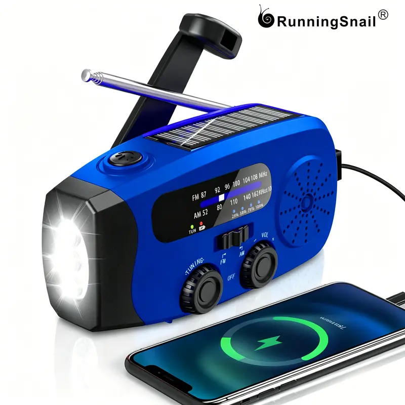 Portable Emergency Radio - [Upgrade] 2000mAh ABS Solar Rechargeable, Hand Crank, Type-C Charging, AM/FM+NOAA Alerts, 3W 3 LED High Lumen Super Bright Flashlight (140lm), SOS Alarm, 0.51 lb, 5.1*2.1*2.4 inches, Emergency Kit for Outages, Camping