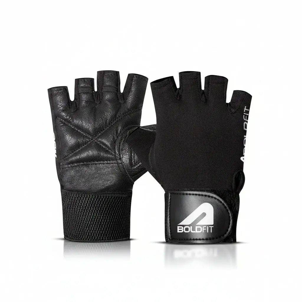 Boldfit Gym Gloves for Men & Women with Wrist Support | Accessories for Weightlifting, Training, Exercise, Cycling Gloves, Bike Sports Gloves- Warrior -M, Polycotton Blend, Black(7.5" - 8")