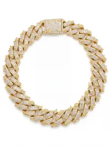 ④Space ice 16MM Iced Out Baguette Cuban Link Necklace, 14K Rose Gold Plated Hip Hop Necklace, Micro Pave CZ Stones Bling Statement Chain for Men Women Rapper