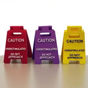 2525 Newest 3D Caution Overstimulation Desk Signs - Funny Office Cubicle Signs, Keep Out Warning Signs, Humorous Funny Gifts for Coworkers, Bosses and Employees, Mini Novelty Desk Decorations, Desk Signs Ornament, Yellow, Red, Purple