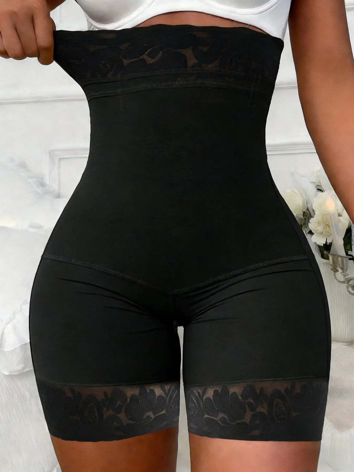 1 Count Women's Seamless Butt Lifting Tummy Control Bottoms, Fajas, High Waist Compression Shapewear Panties, Breathable Lace Trim Shorts, Non Slip Gel Band Firm Hold Panty, High Elasticity Slim Fit Briefs, Suitable For Daily,Gym,Yoga