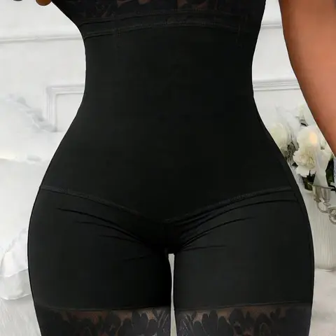 1 Count Women's Seamless Butt Lifting Tummy Control Bottoms, Fajas, High Waist Compression Supportive Shapewear Panties, Breathable Lace Trim Shorts, Non Slip Gel Band Firm Hold Panty, High Elasticity Slim Fit Briefs, Suitable For Daily,Gym,Yoga