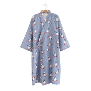 Pure Cotton Gauze Nightgown Japanese Style Women's Kimono Yukata Bathrobe Dressing Gown Pajamas Cardigan Home Wear Nightdress