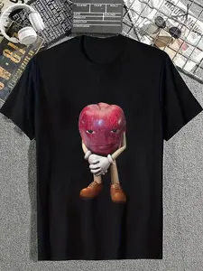 100%  Me Asf Apple Funny Apple With Face Meme Wapple T-Shirt Casual Short Sleeve Shirt  menswear Cotton Fabric casual cotton streetwear