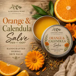 Orange & Calendula Flower-Scented Herbal Salve - Handmade Body Care Moisturizer, Natural Botanical Balm for Dry, Rough Skin, Moisturizers