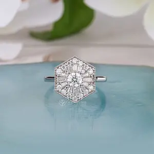 Hexagon Shape Cluster Mosaic Engagement Ring