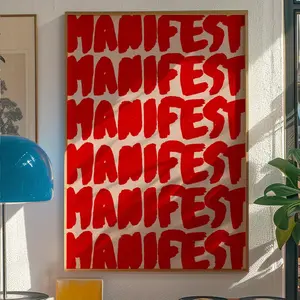 1pc Bold Red "MANIFEST" Art Print Poster - Unframed Canvas Wall Art, Modern Eclectic Decor for Living Room & Bedroom, Inspirational Quote Style, Wall Decor