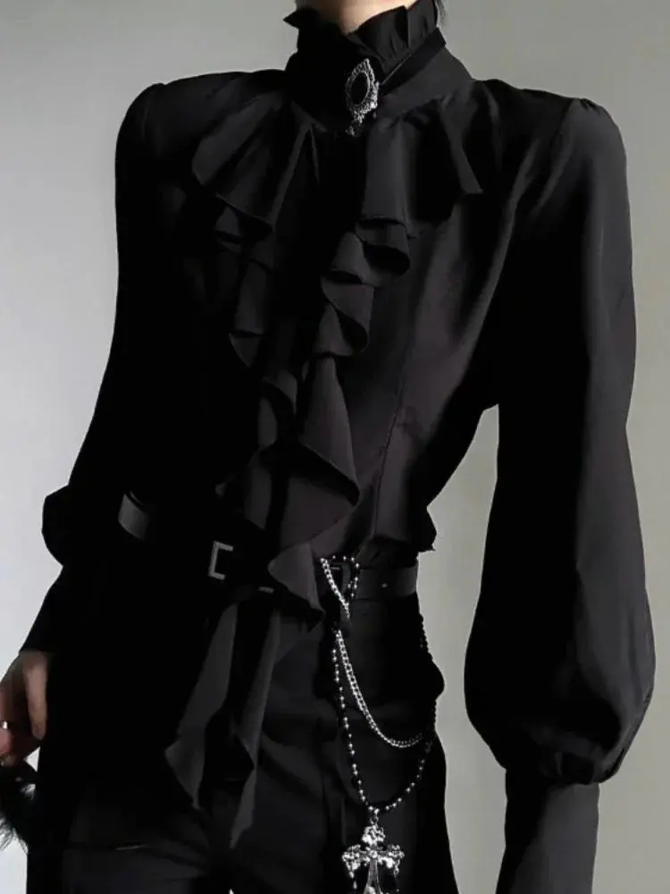 Harajuku Vintage Black Ruffle Blouse – Japanese Style