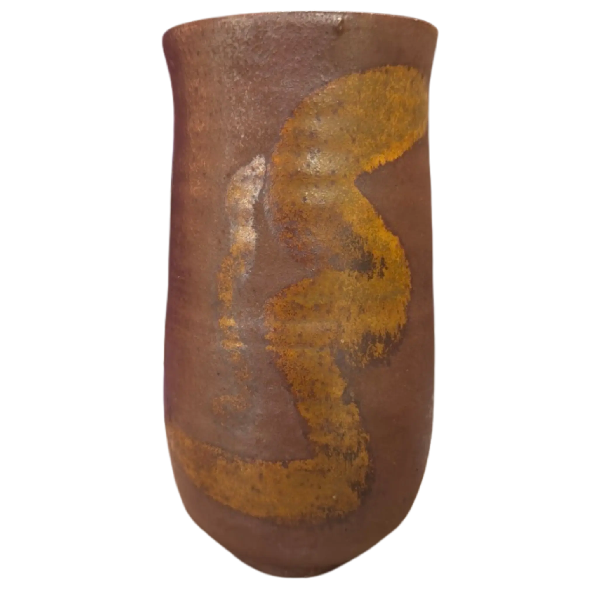 Tall Oxidized Clay Vase with Ochre Abstract Glaze