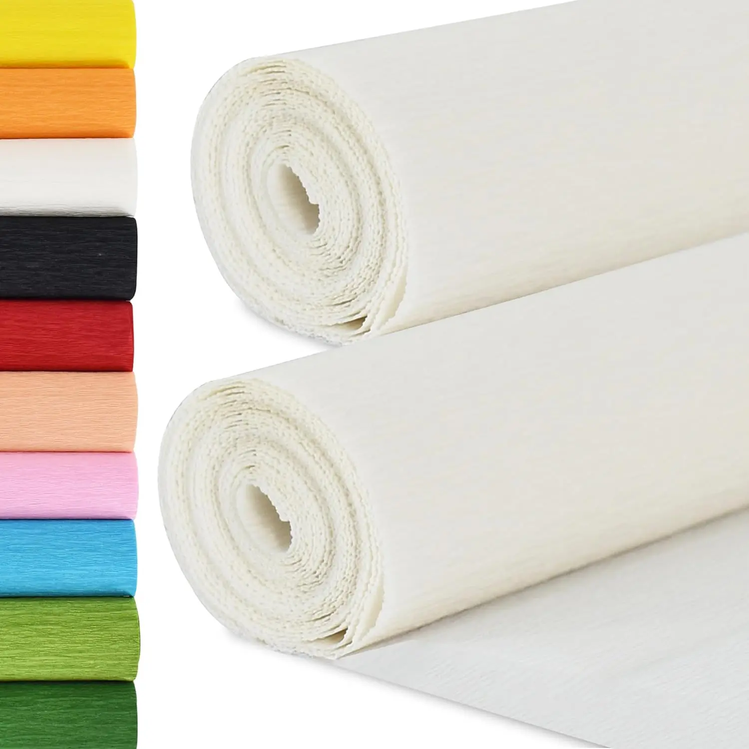 White Crepe Paper Rolls (2 Pack), 9.8 in Wide x 8 ft Long Sheets for DIY Craft Flower Making, Wedding, Halloween Party Decorations