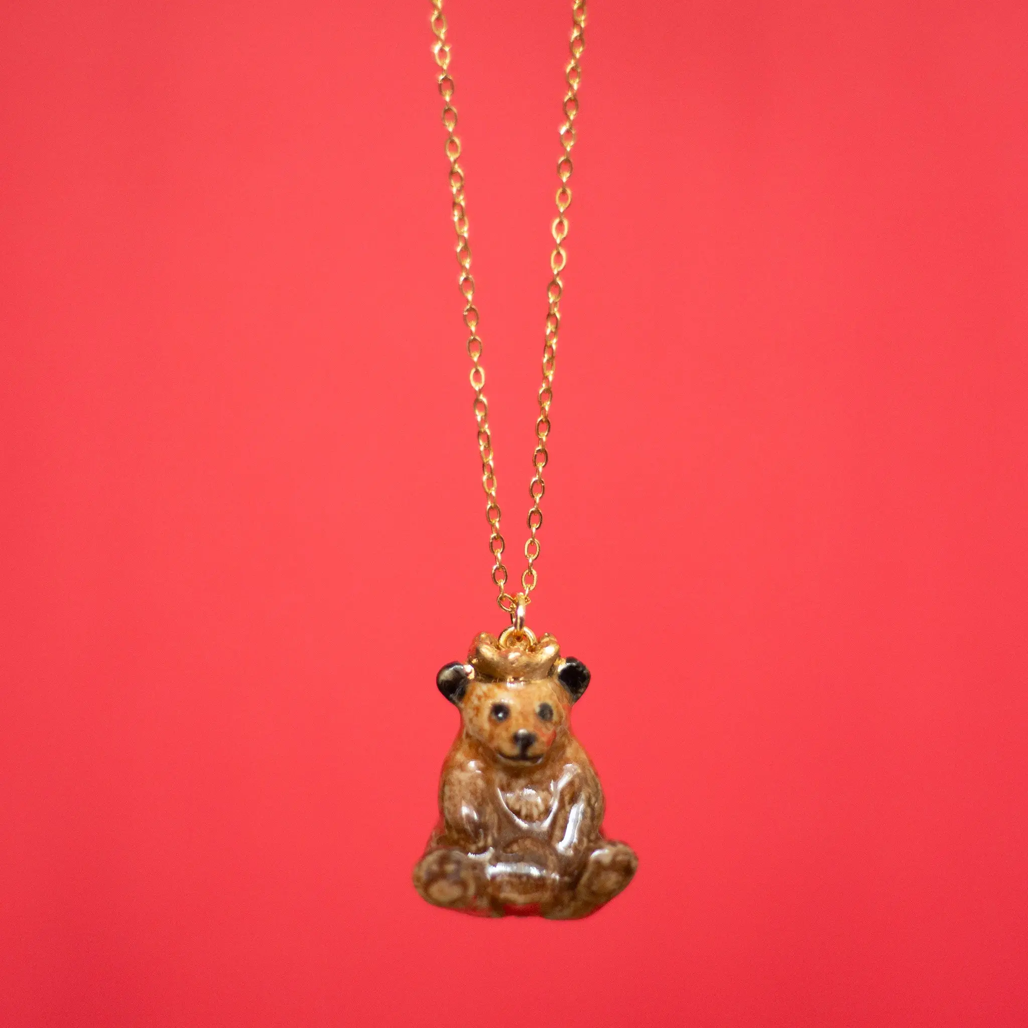 Bear King Necklace | Camp Hollow Ceramic Animal Jewelry | Porcelain Pendant