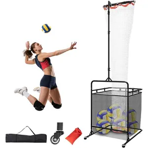 Volleyball Setter Training Net with 2 Adjustable Target Hoops, 60–118in Height & 6 Angles – Portable Setting Equipment with Ball Collection Net, Sandbags & Suction Cups for Indoor/Outdoor Practice
