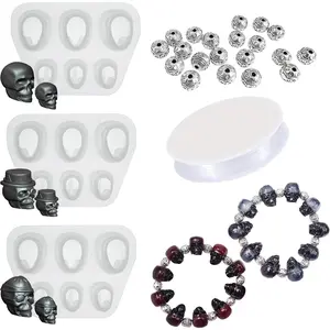 Yayatty Beads  Moulds Set, 3 count Skull  Casting Mould Epoxy  Molds with String, Bracelet Accessories for Bracelet,   Casting