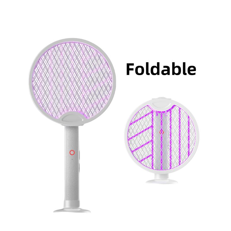 Foldable Electric Fly Swatter & 2-in-1 Bug Zapper Racket, 3000V High Voltage Mosquito Killer with UV Light, USB Rechargeable Handheld Insect Zapper with Base for Gnat, Wasp, Fruit Fly, Indoor Outdoor Camping Essentials