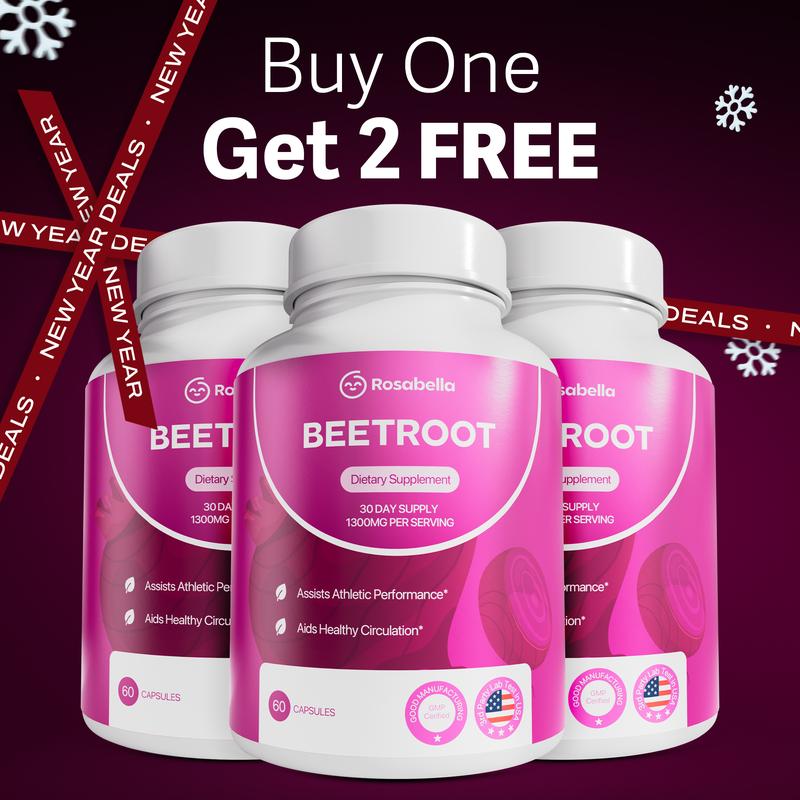 3 Pack of Rosabella Organic Beetroot Capsules (1300mg) for Blood Flow & Heart Health