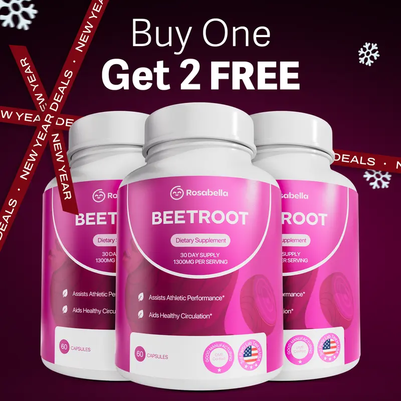 3 Pack of Rosabella Organic Beetroot Capsules (1300mg) for Blood Flow & Heart Health